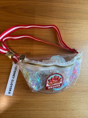 Stoney Clover Lane Clear Fanny Pack belt bag with red & white striped strap